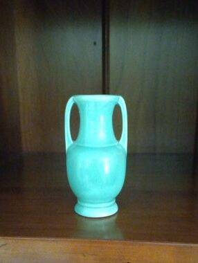 Vintage Shawnee Pottery Turquoise Two Handled Vase 3054 Art Deco Aqua Blue USA